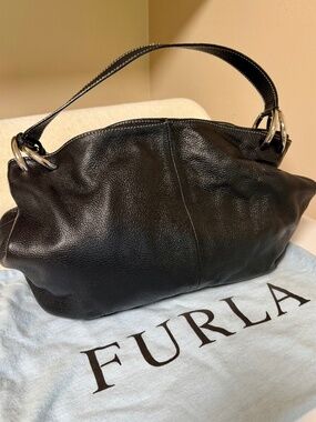 Furla Hobo Bag Black Pebbled Leather